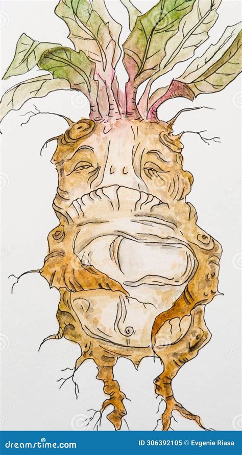 Mandragora Plant Watercolor Illustration Hand Drawn Magic Mandrake