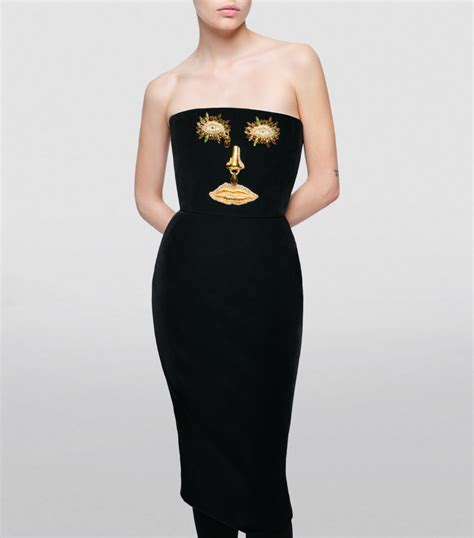 Womens Schiaparelli Black Strapless Trompe LOeil Face Midi Dress