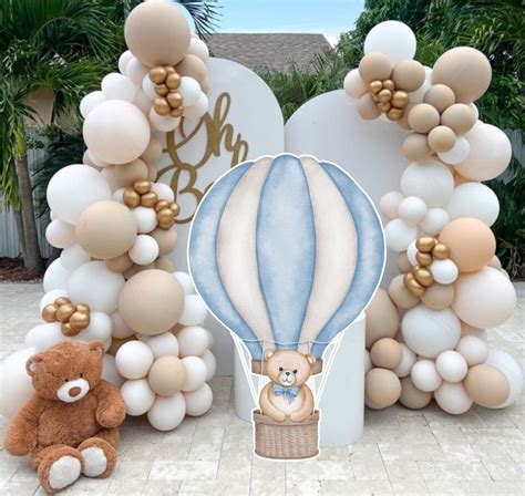 Watercolor Teddy Bear Hot Air Balloon Baby Shower Decor Digital PNG