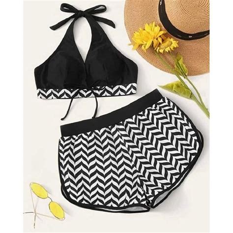 Bikini Push Up Shorty Bikini Dos Nu Halterneck Short Maillot De Bain Natation Pieces Sexy Haut