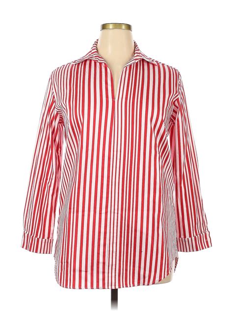 Assorted Brands 100 Cotton Stripes Red Long Sleeve Blouse Size Xl 62