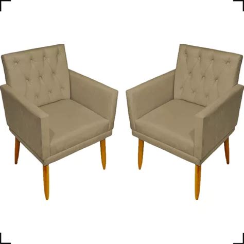 Kit 2 Poltronas Decorativas Para Sala De Espera Escritório Cor Nude Desenho Do Tecido Suede Liso