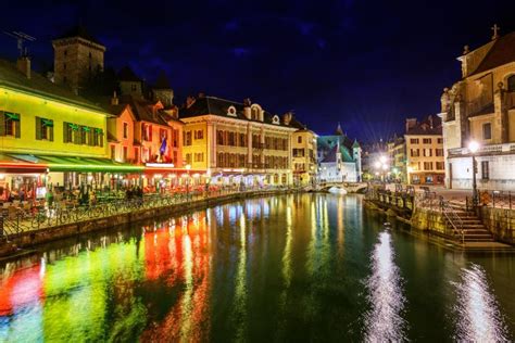 Annecy Old Town, Savoy, France, at Night Stock Image - Image of city ...