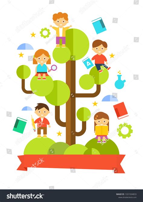 Kids Studying On Tree Vector Illustration Vector De Stock Libre De