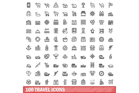 100 Travel Icons Set Outline Style Graphic By Ylivdesign · Creative Fabrica