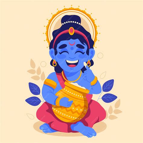 Free Vector | Baby krishna eating butter illustration