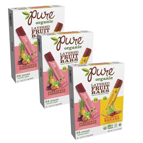 Pure Organic Layered Fruit Bars Variety 3 Boxes 24 Bars Each Box 72