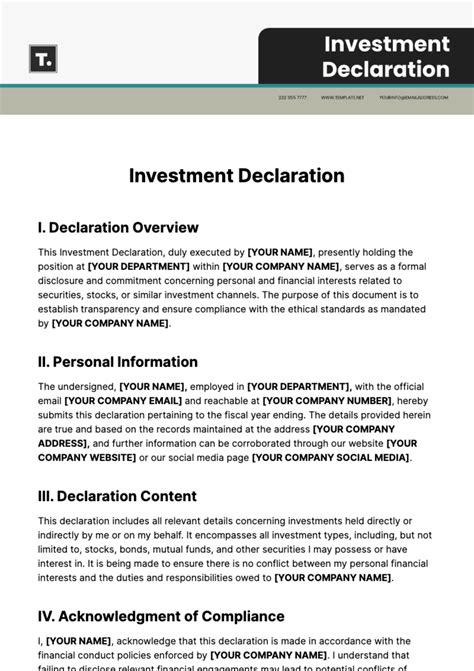 investment declaration template  edit