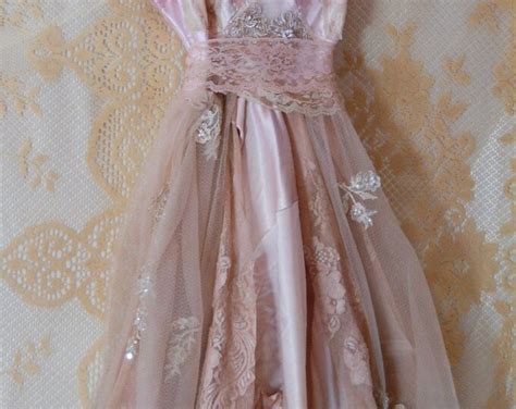Pink Nude Lace Baby Doll Slip Dress Beading Rose Romantic Fairytale By Vintage Opulence On Etsy