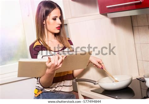 Beautiful Sexy Woman Kitchen Smiling Brunette Stock Photo 577494844 Shutterstock