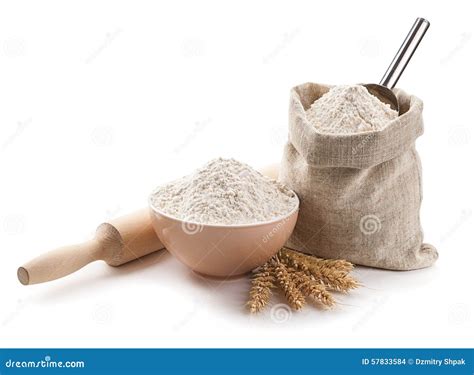 Kitchen Utensils Ears Flour In A Bowl And Bag Isolated Stock Photo