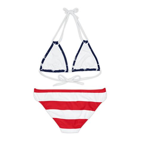 Usa Flag Bikini Set Customizable Strappy Two Piece Swimsuit Etsy