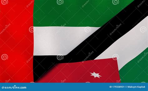 The Flags Of United Arab Emirates And Jordan News Reportage Business Background 3d