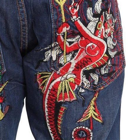 Ed Hardy Mens Multi Jeans Ed Hardy Mermaid X Dragon Depop