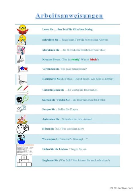 Arbeitsanweisungen Erkl Rt Allgemein Deutsch Daf Arbeitsbl Tter Pdf Doc