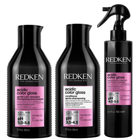 Redken Acidic Color Gloss Shampoo Conditioner 300ml And Heat Protection Treatment 190ml Bundle