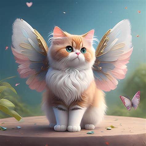 Um Gato Asas De Anjo Senta Se Em Um Toco Foto Premium