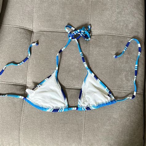 Y K Billabong Blue Stripped Bikini Top Pls No Depop
