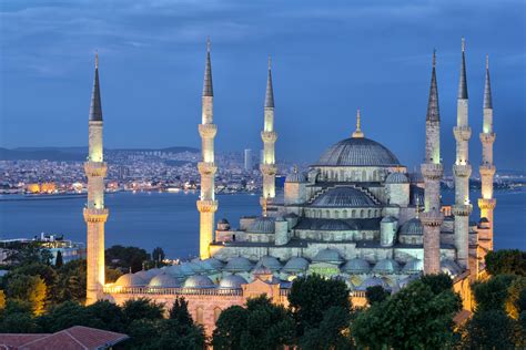 Turkey Palace Night Street Lights Sultan Ahmed Mosque Istanbul