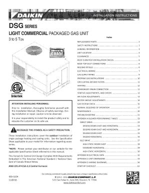 Fillable Online Light Commercial Packaged Gas Unit Daikin AC Fax