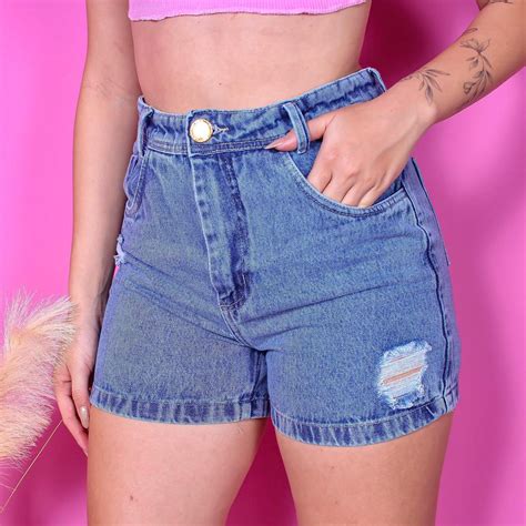 Short Jeans Feminino Cintura Alta Destroyed Hot Pants Shopee Brasil