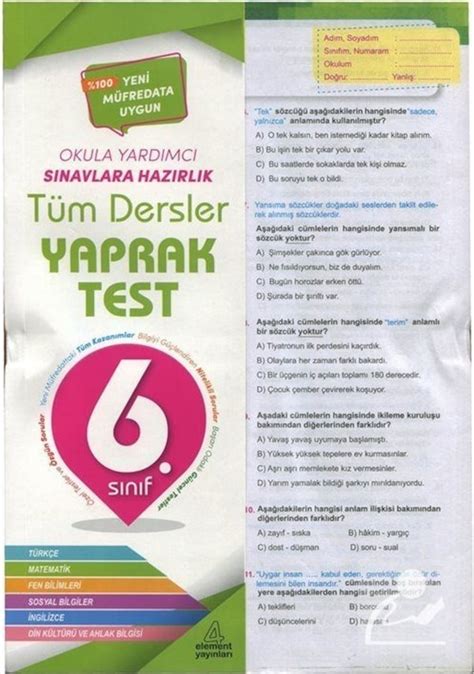 6 Sınıf Tüm Dersler Yaprak Test 2022 2023 Fiyatları ve Özellikleri