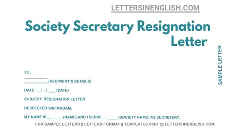 Society Secretary Resignation Letter Sample Letter Of Resignation For