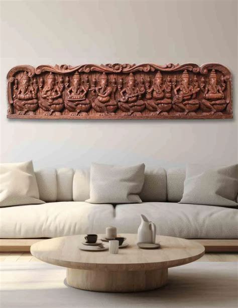 VINOXO Lord Ganesha Avatar Wood Carving Wall Decor - Teak Wood