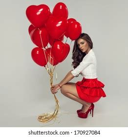 Sexy Brunette Balloons Heart Stock Photo Edit Now