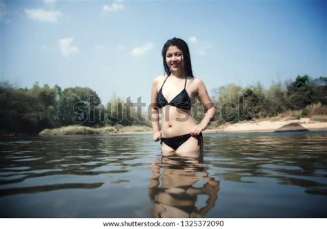 Sexy Woman Bikini River Waterfall Stock Photo 1325372090 Shutterstock