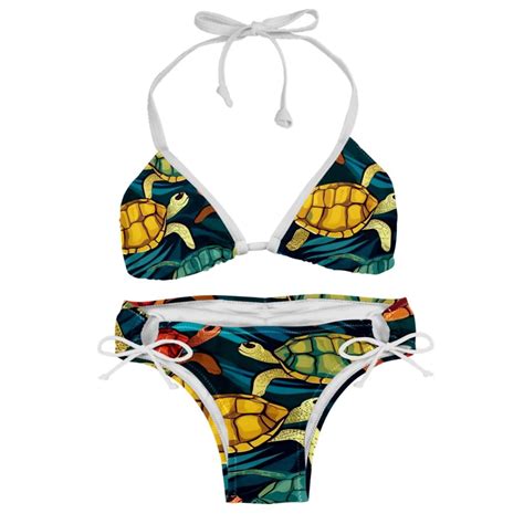 Turtle Seamless Swim Wear Bikini Set With Detachable Sponge Adjustable Strap Two Pack For