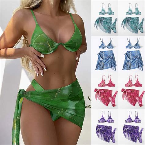 Jacenvly Cover Up Piece Bikini Sets For Women Comfortable Swimsuit Casual Women S Solid Bikini