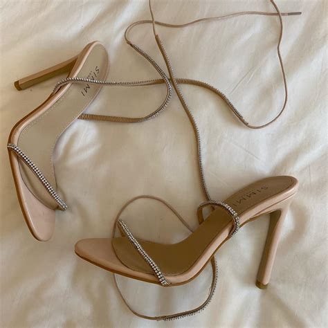 SIMMI London Nude Diamante Detail Wrap Up Heels Depop