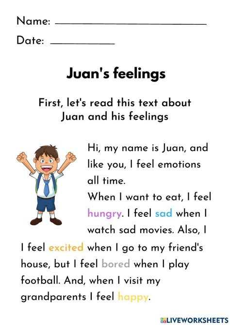 Reading Exercise Feelingsworksheet Emotions Activities Feelings