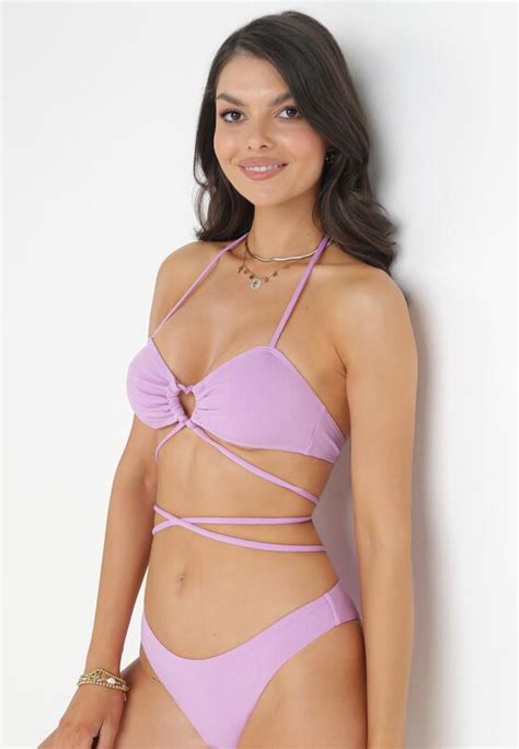 Fioletowe Dwuczęściowe Bikini z Wiązaniem na Szyi Eusta Born2be