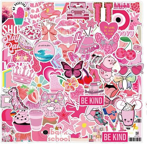 200PCS Preppy Aesthetics Stickers,Pink Cute Stickers for Teen Girls ...