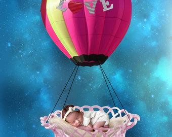 Newborn Hot Air Balloon Digital Backdrop With Clouds Etsy