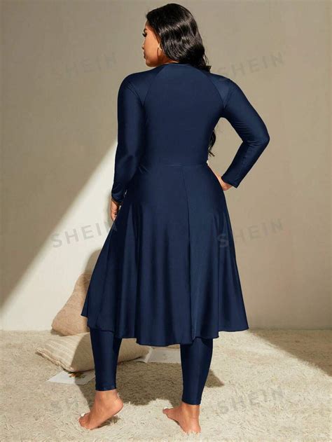 Shein Swim Mulvari Talla Grande Ba Ador Bikini Unicolor Con Cremallera Delantera De Cubierta