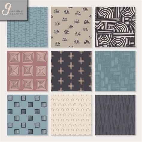 Premium Vector Set Of Nine Hand Drawn Seamless Abstract Patterns