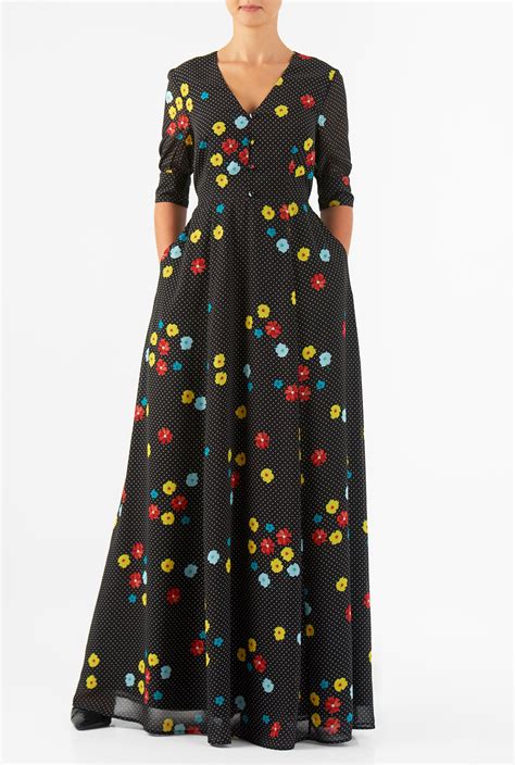 Shop Floral Dot Print Georgette Maxi Shirtdress Eshakti