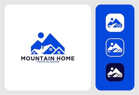 Montanha Azul Com Design De Logotipo Para Casa Vetor Premium