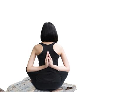 Premium Photo Rear View Of Woman Meditating Against White Background