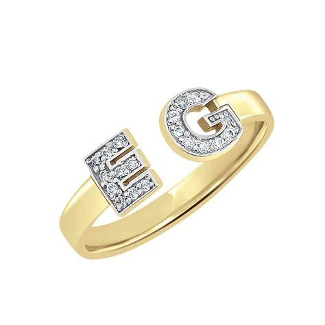gold  initial diamond ring  monogrammed