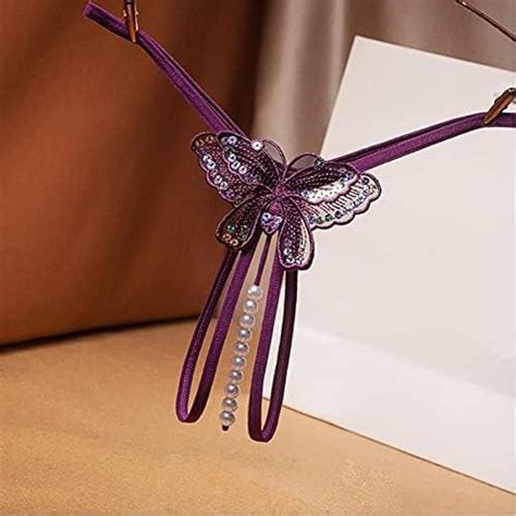 Sequins Embroidery Butterfly Pearl Panties Sexy Lingerie Sex Thongs Women S Erotic Open Crotch