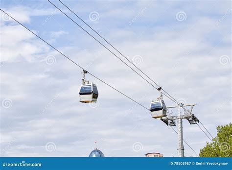 Cabins Of The Cable Car Aerial Lift Ropeway Connecting The Left And