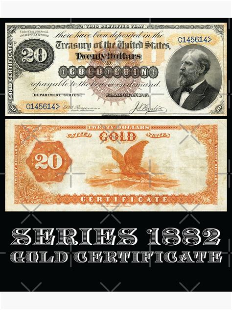 "1882 $20 Dollar Bill Gold Certificate - Money" Sticker for Sale by ...