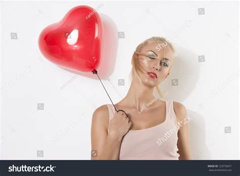 Sexy Blonde Girl Heart Shaped Balloon Stock Photo Shutterstock