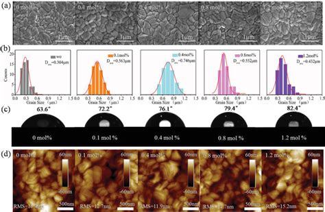 A Top‐view Sem Images B Grain‐size Distributions C Contact Angles