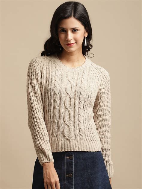 Buy TAG 7 Women Nude Coloured Cable Knit Pullover Sweaters For Women 20700898 Myntra