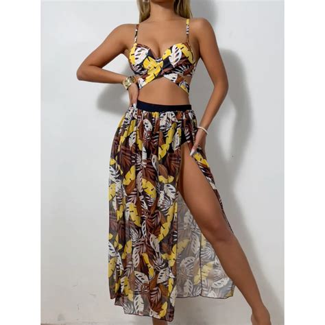 Nouveau Sexy Bikini maille longue robe trois pièces maillot de bain